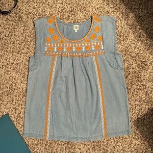 Embroidered Chambray Top